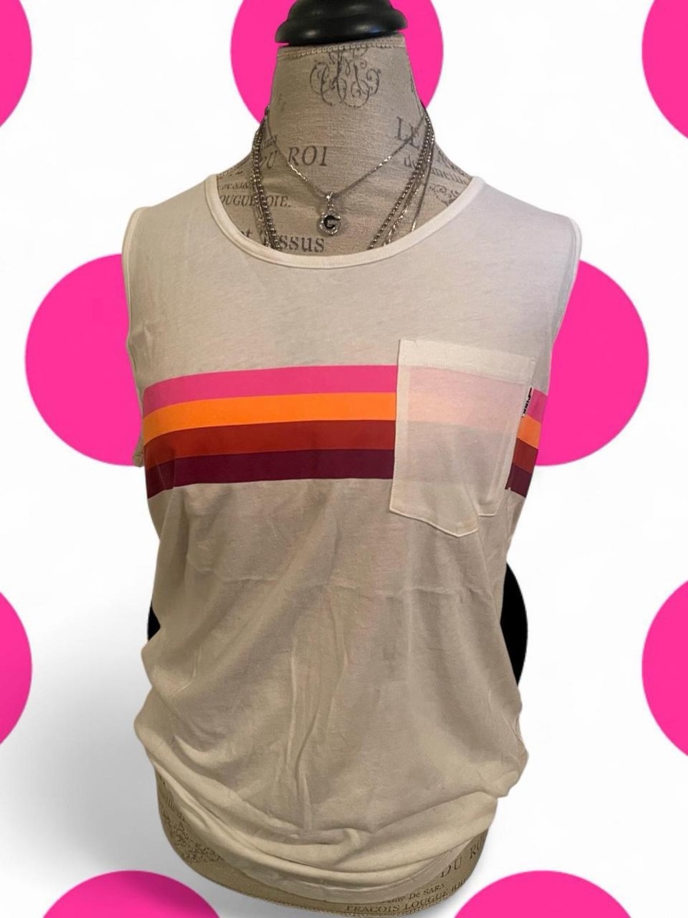 Victoria’s Secret PINK • Striped White Tank top  • SIZE - L • 100% Cotton